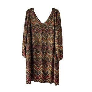 Soho Apparel Chevron Floral Print Tunic Shift Dress Sz 2XL Boho Grunge V Neck